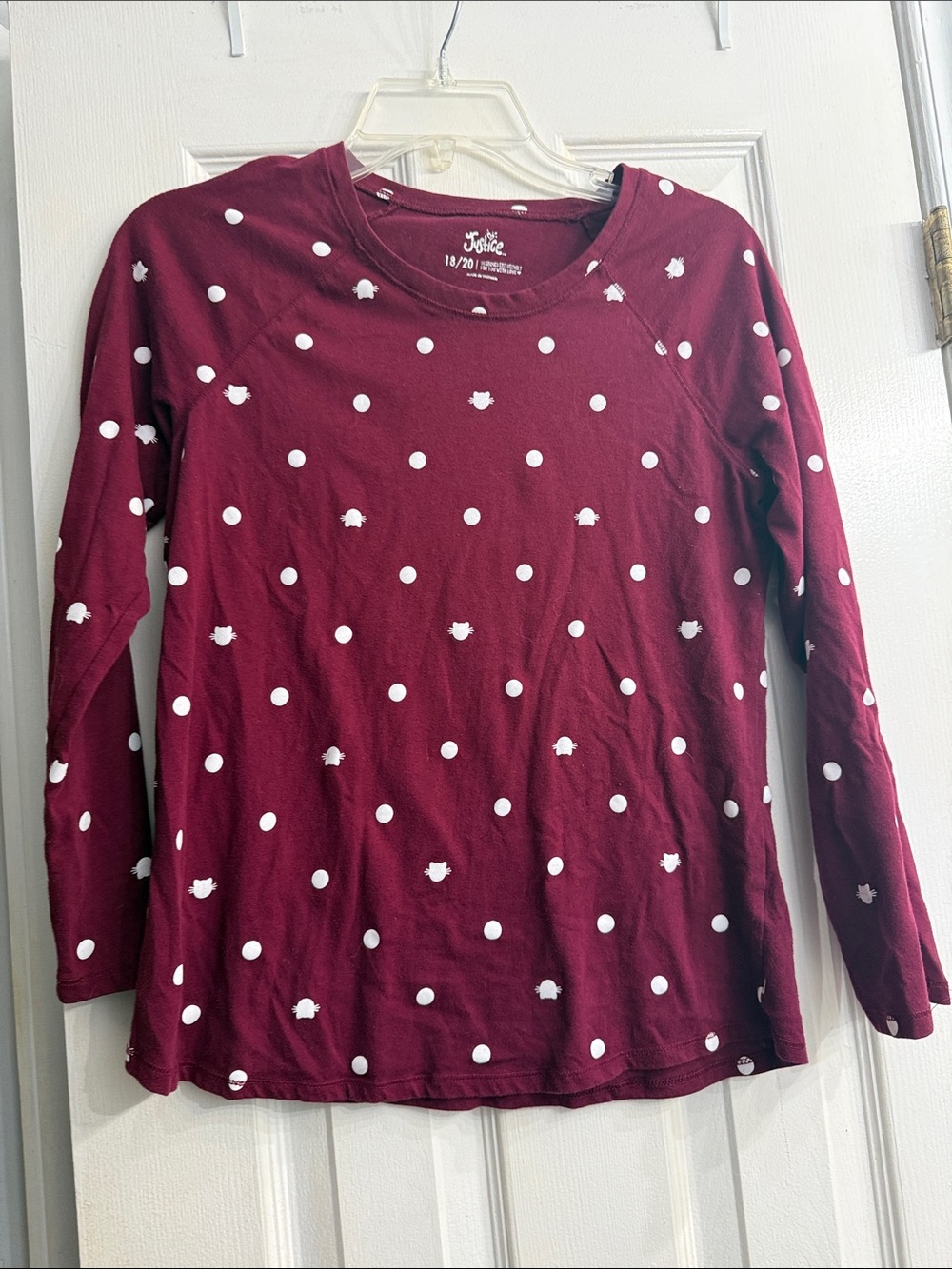 Kids Justice Maroon Long Sleeve Polka Dot Tee size 18-20